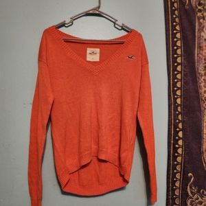 Orange Hollister v neck sweater small